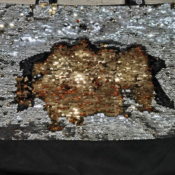 PINK Silver & Black Sequin Large Overnight Tote Carry All Beach Bag - Picture 5 of 10